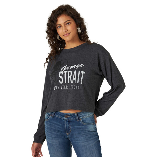 Wrangler® Ladies George Strait Dark Grey Cropped T-Shirt 112319174