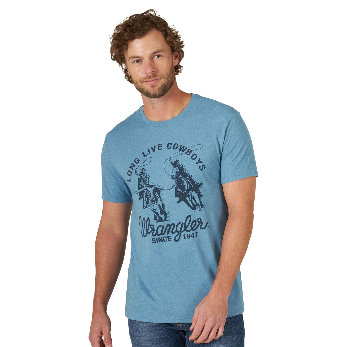 Wrangler® Men's Long Live Cowboys Medium Blue Heather T-Shirt 112319268