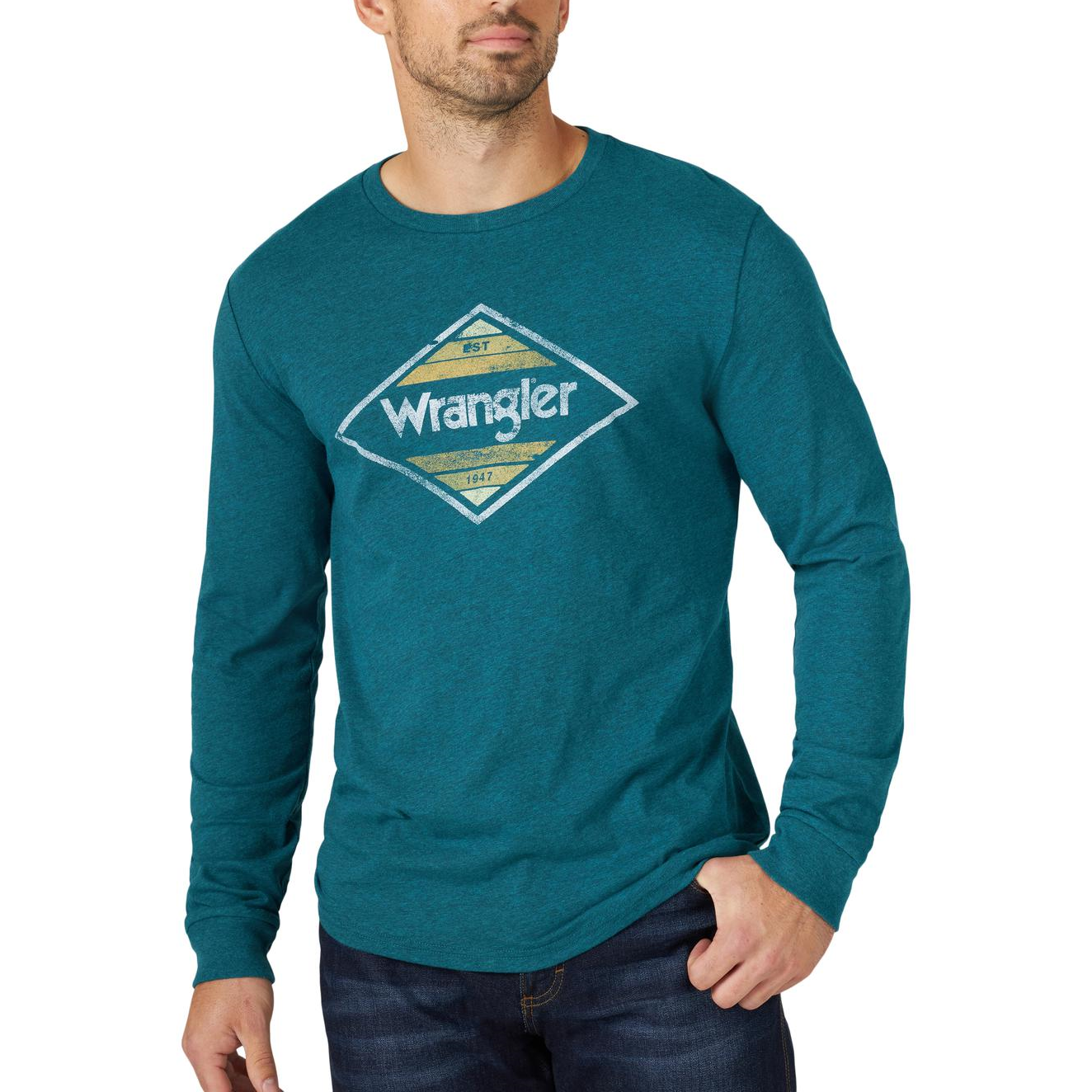 Wrangler® Men's Diamond Logo Cyan Pepper Heather T-Shirt 112319285