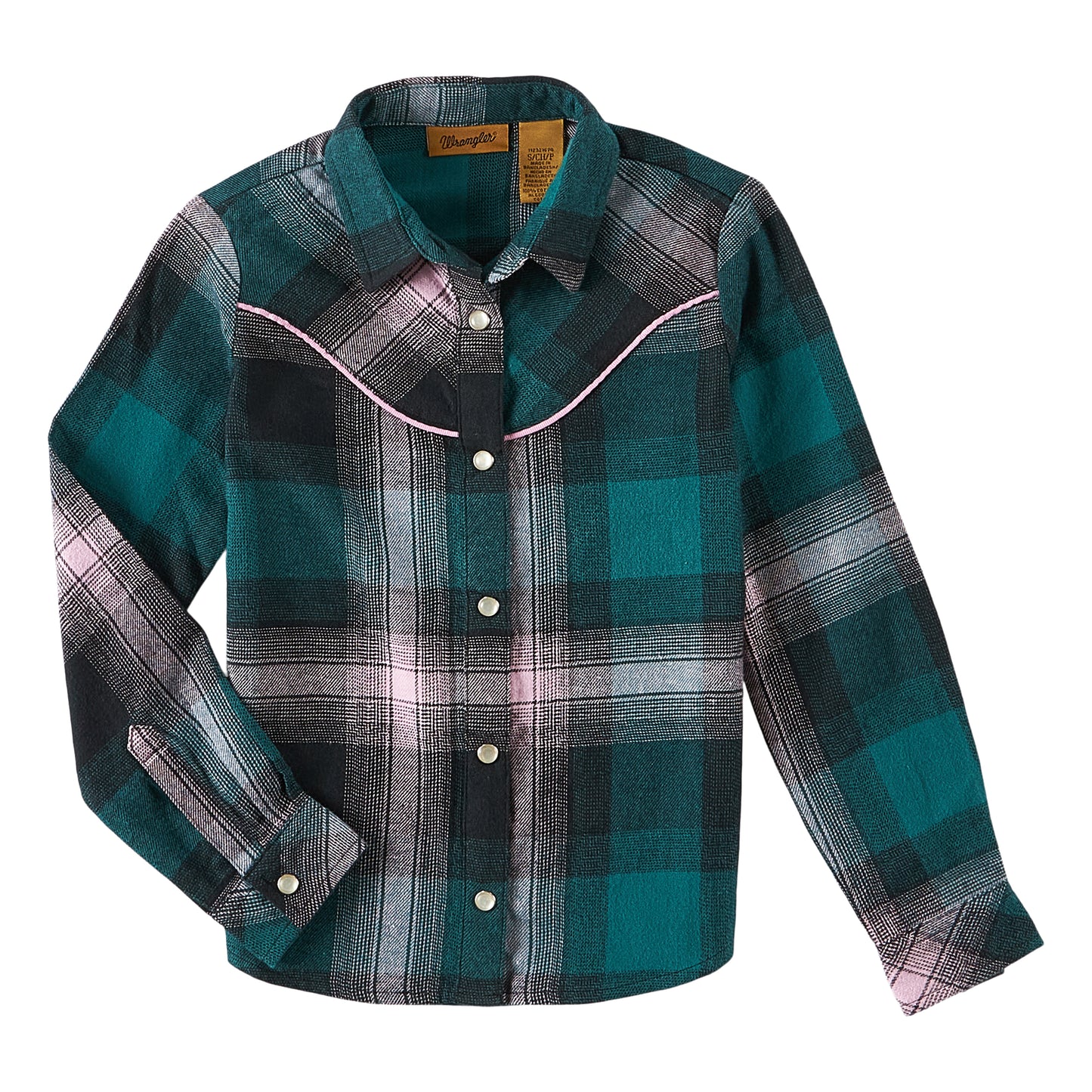 Wrangler® Youth Girl's Western Yoke Pink & Green Plaid Shirt 112321674