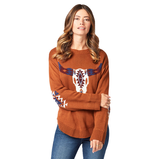Wrangler® Ladies Retro Americana Longhorn Brown Sweater 112322103