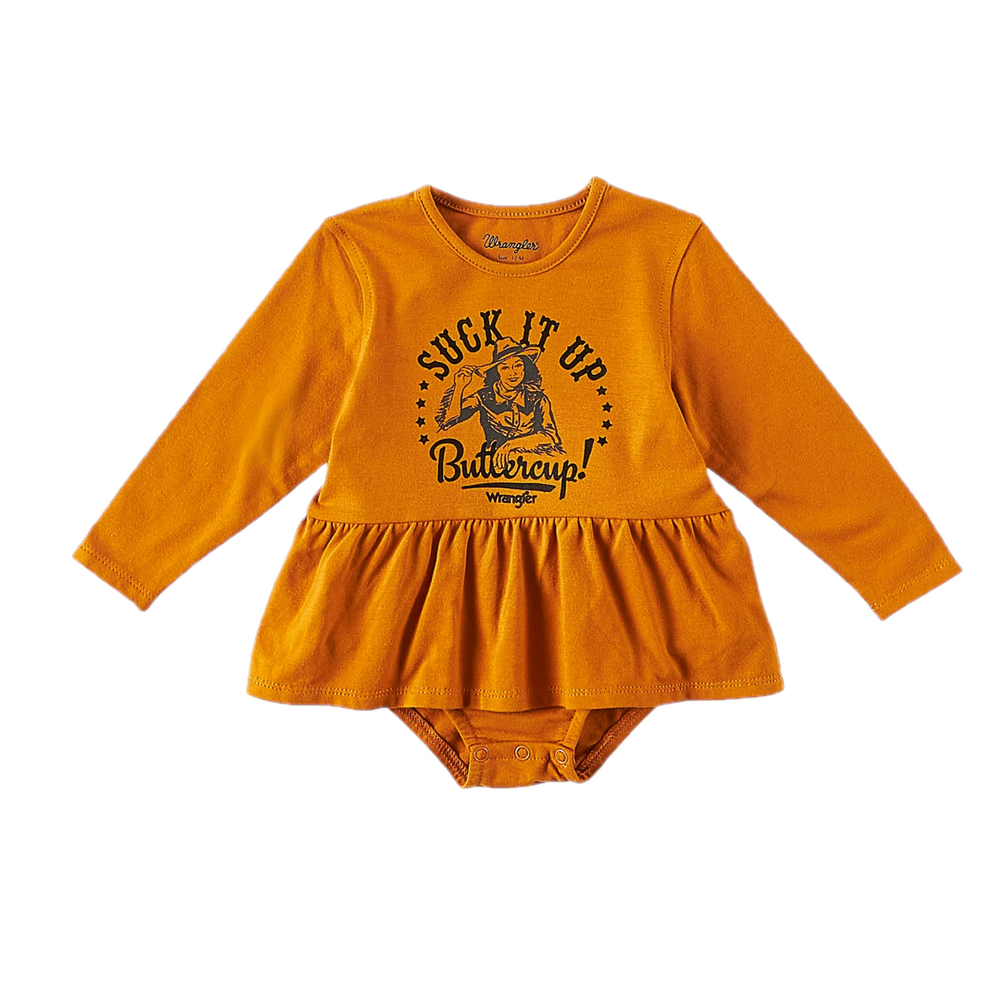 Wrangler® Infant Girls Suck It Up Butter Cup Rust Body Suit 112322459