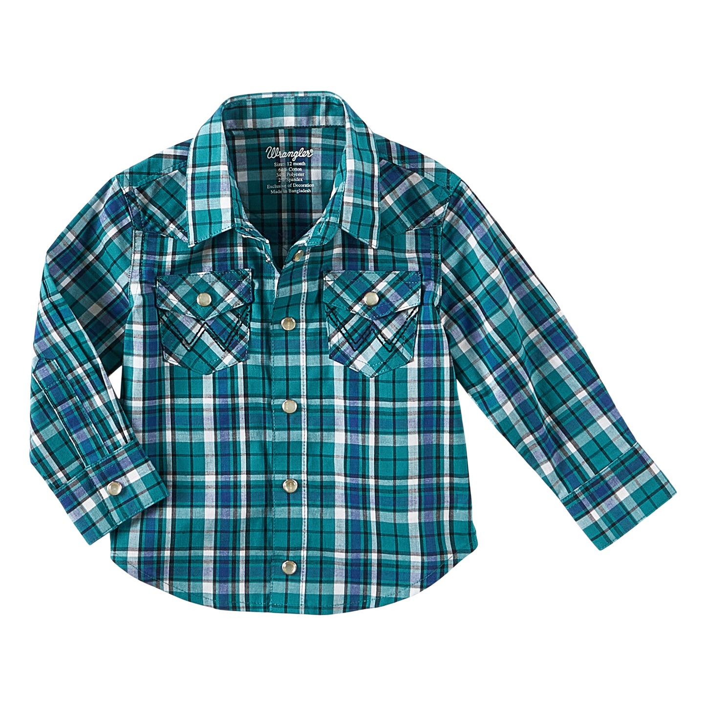 Wrangler® Toddler Boy's Green Plaid Western Snap Shirt 112322460
