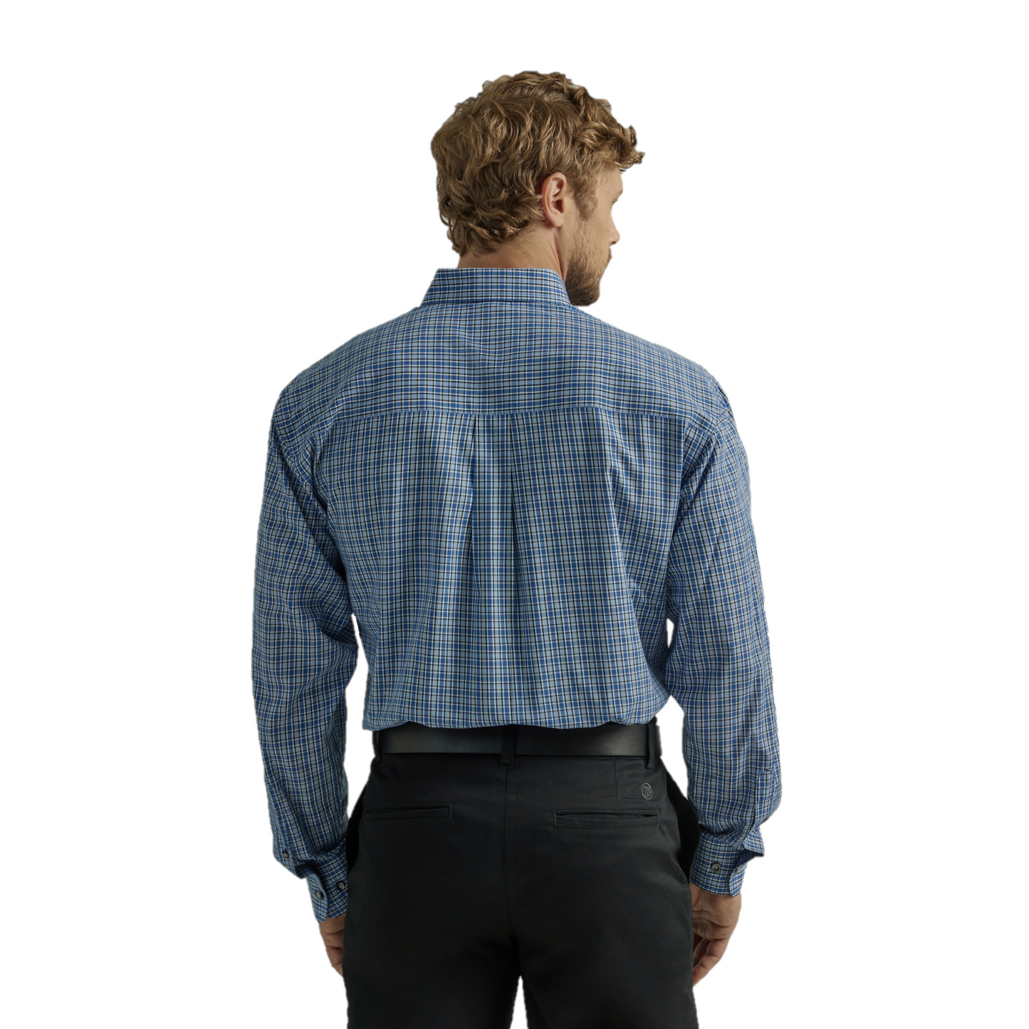Wrangler® Men's Riata Blue Plaid Button Down Shirt 2330378-BLUE