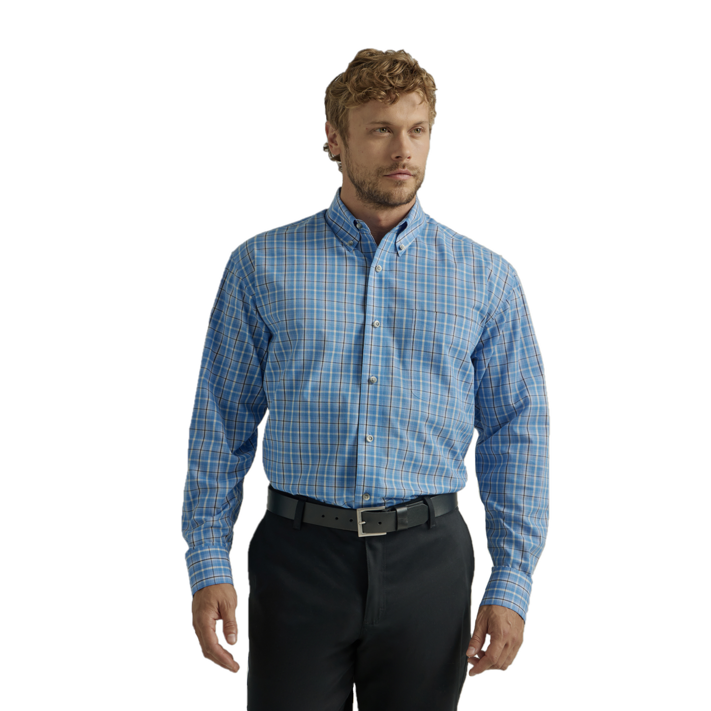 Wrangler Riata Men's Blue Plaid Button Down Dress Shirt 112330379-BLUE
