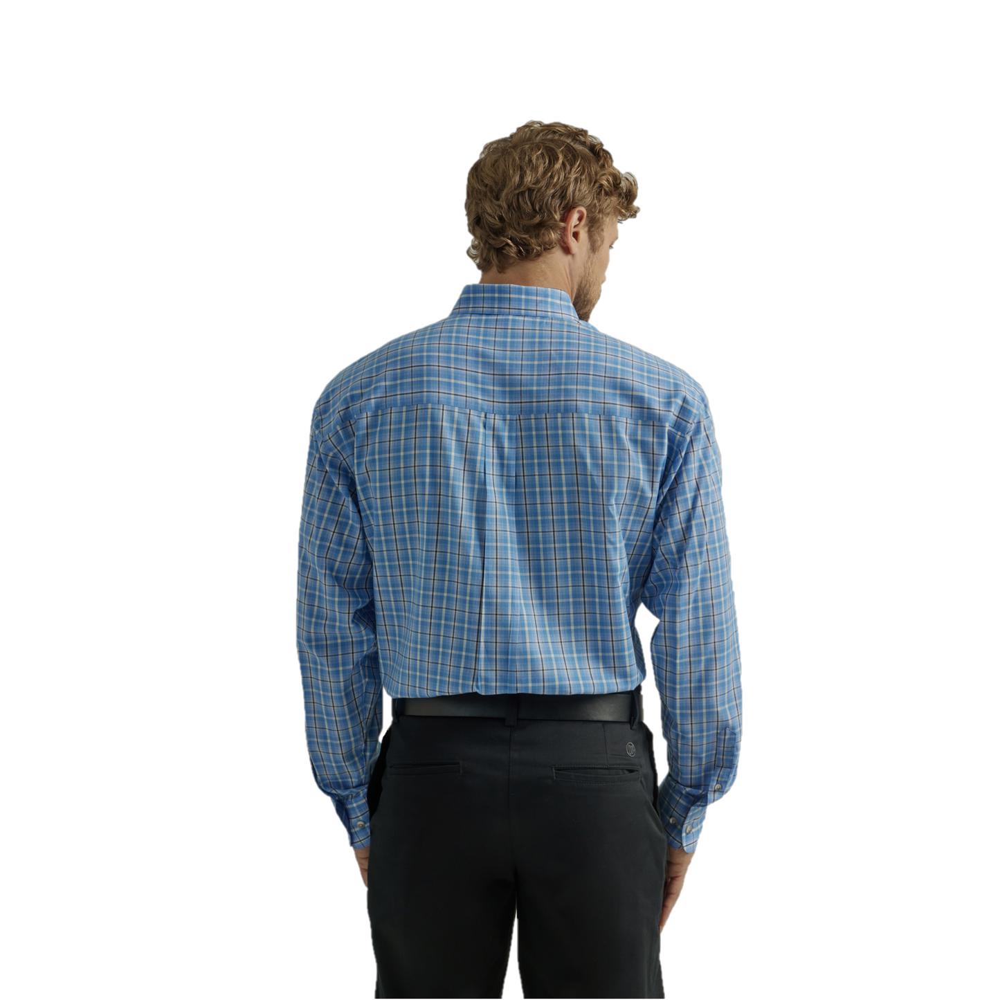 Wrangler Riata Men's Blue Plaid Button Down Dress Shirt 112330379-BLUE