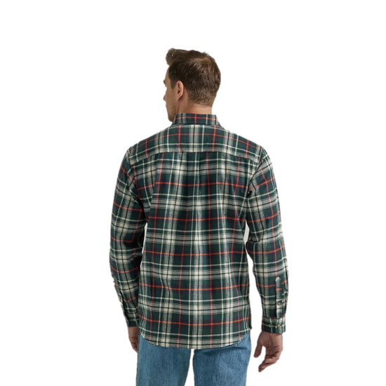 Wrangler Men's Rugged Wear Green Orange Flannel Plaid Shirt 112330381