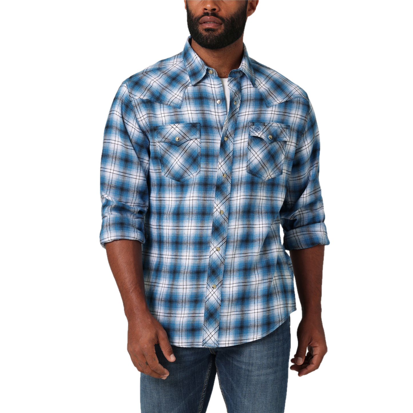 Wrangler® Men's Retro Plaid Blue Button Down Shirt 2330473