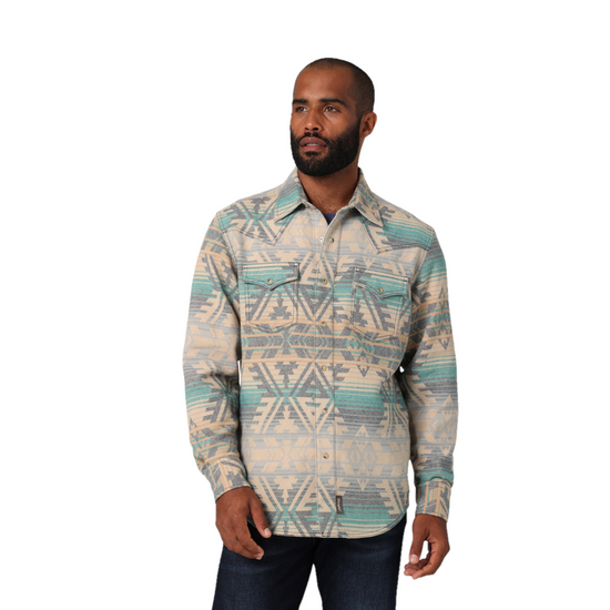 Wrangler Men's Retro Premium Jacquard Deep Lake Snap Shirt Jacket 112330767