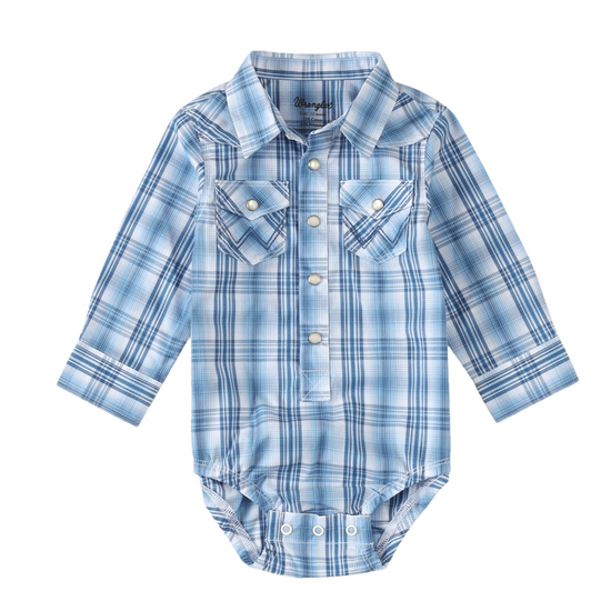 Wrangler® Infant Boy's Plaid Printed Blue Bodysuit 2334562