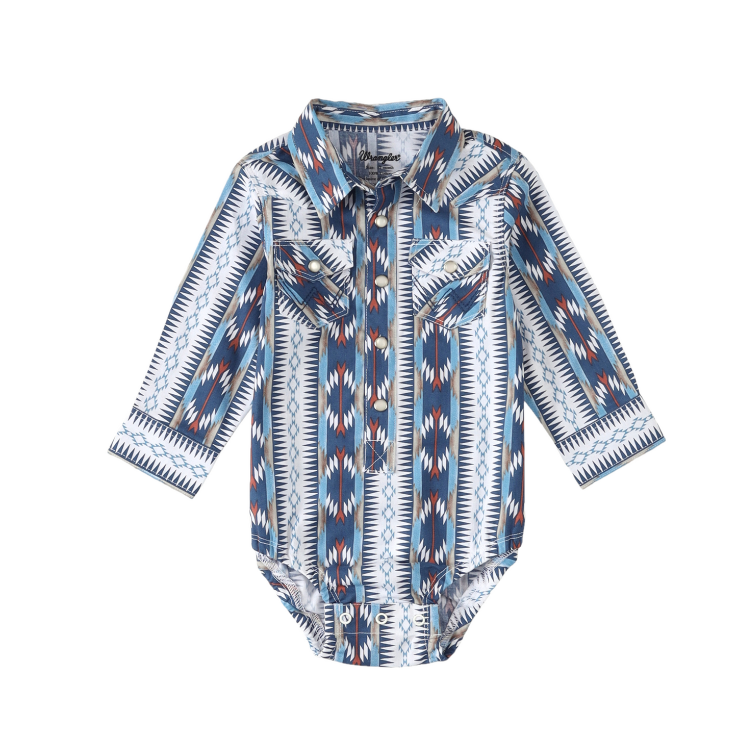 Wrangler® Infant Boy's Western Printed Blue Button Down Body Suit 2334564
