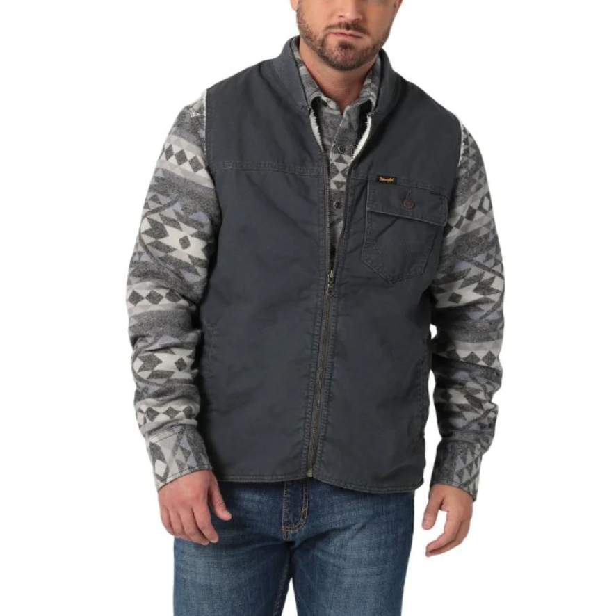 Wrangler Men's Sherpa Lined Rancher Grey Vest 112335625