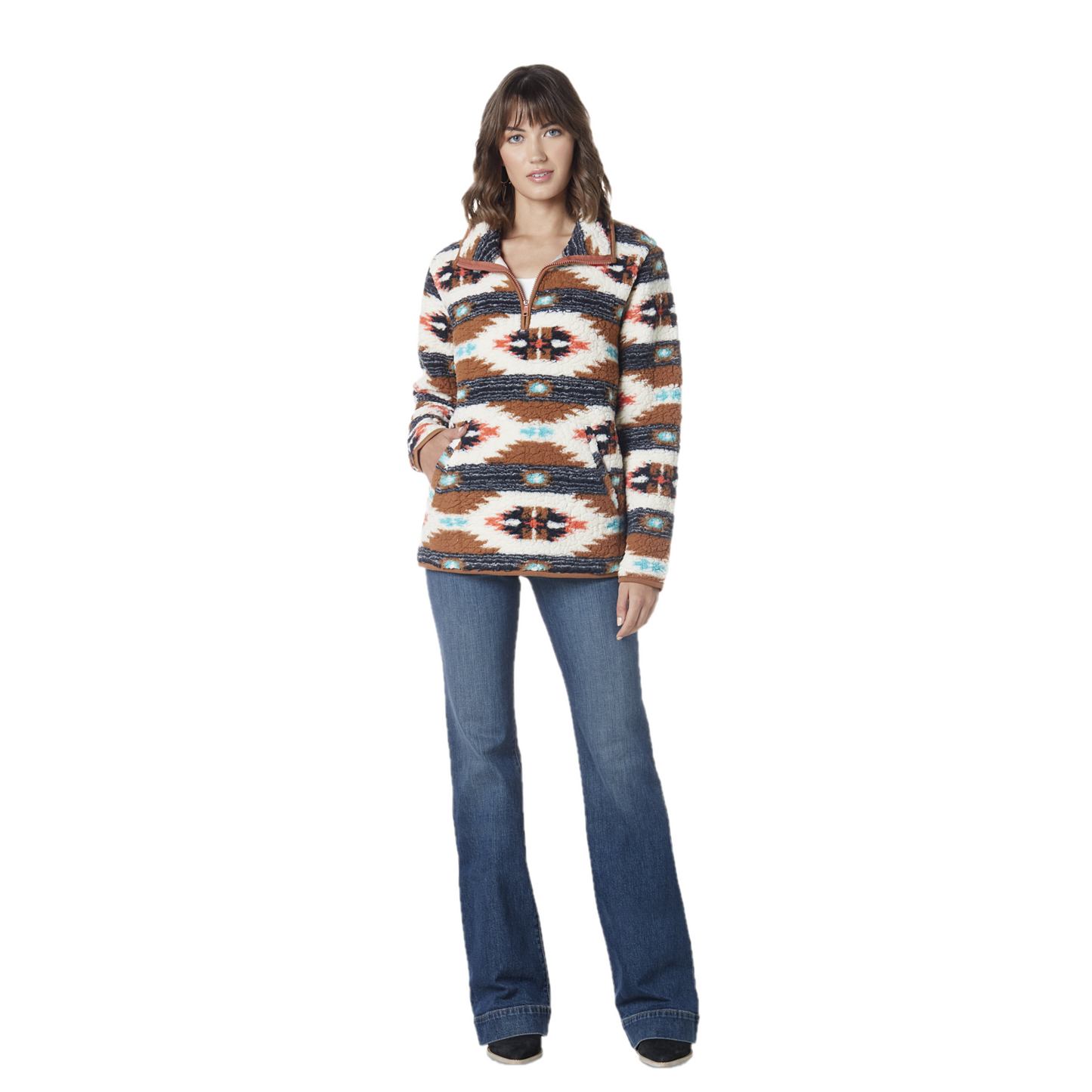 Wrangler Retro® Ladies Punchy Aztec Print Sherpa Pullover 112335659