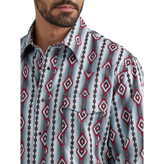 Wrangler Men's Silver Edition Checotah Aztec Grey Snap Shirt 112337426