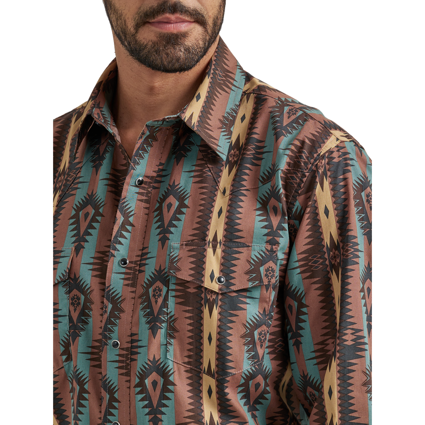 Wrangler Men's Silver Edition Checotah Aztec Brown Snap Shirt 112337428
