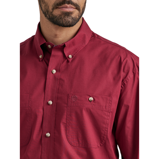 Wrangler Men's George Strait Collection Burgundy Button Down Shirt 112338105