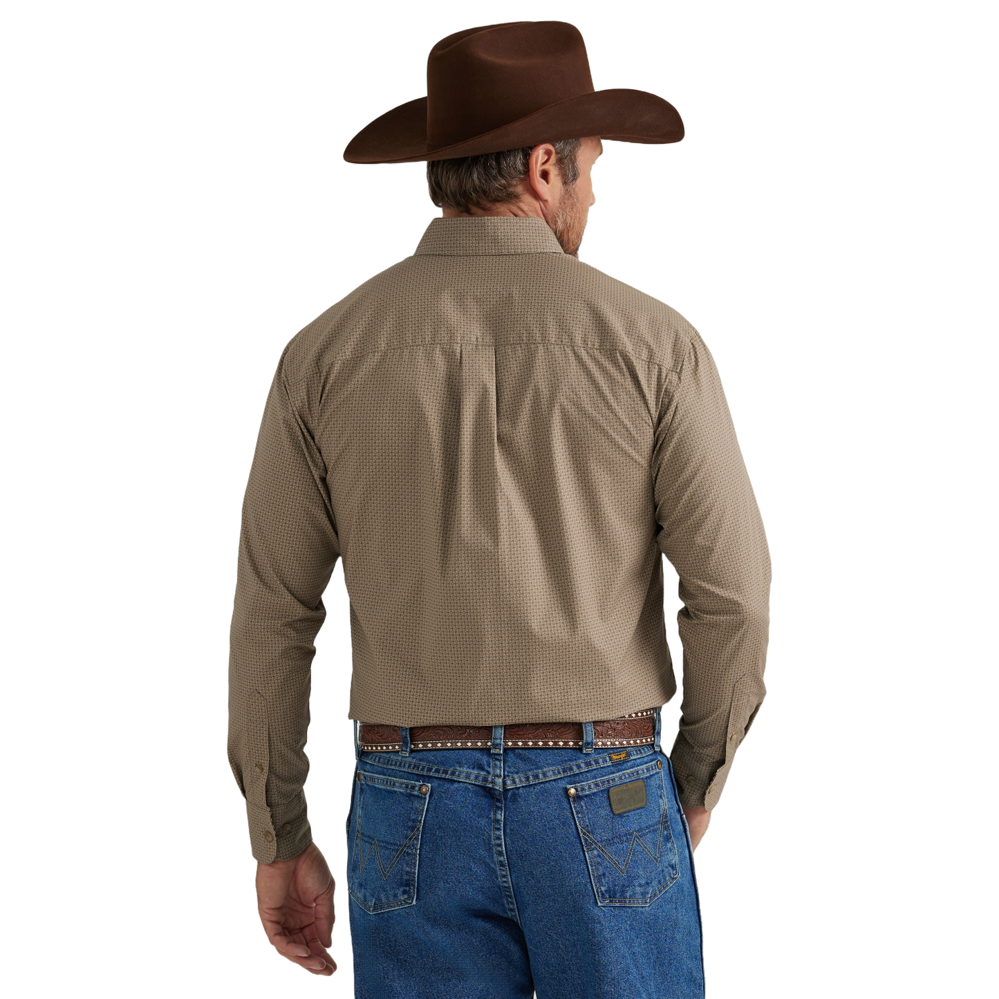 Wrangler Men's George Strait Mini Print Tan Button Down Shirt 112338106