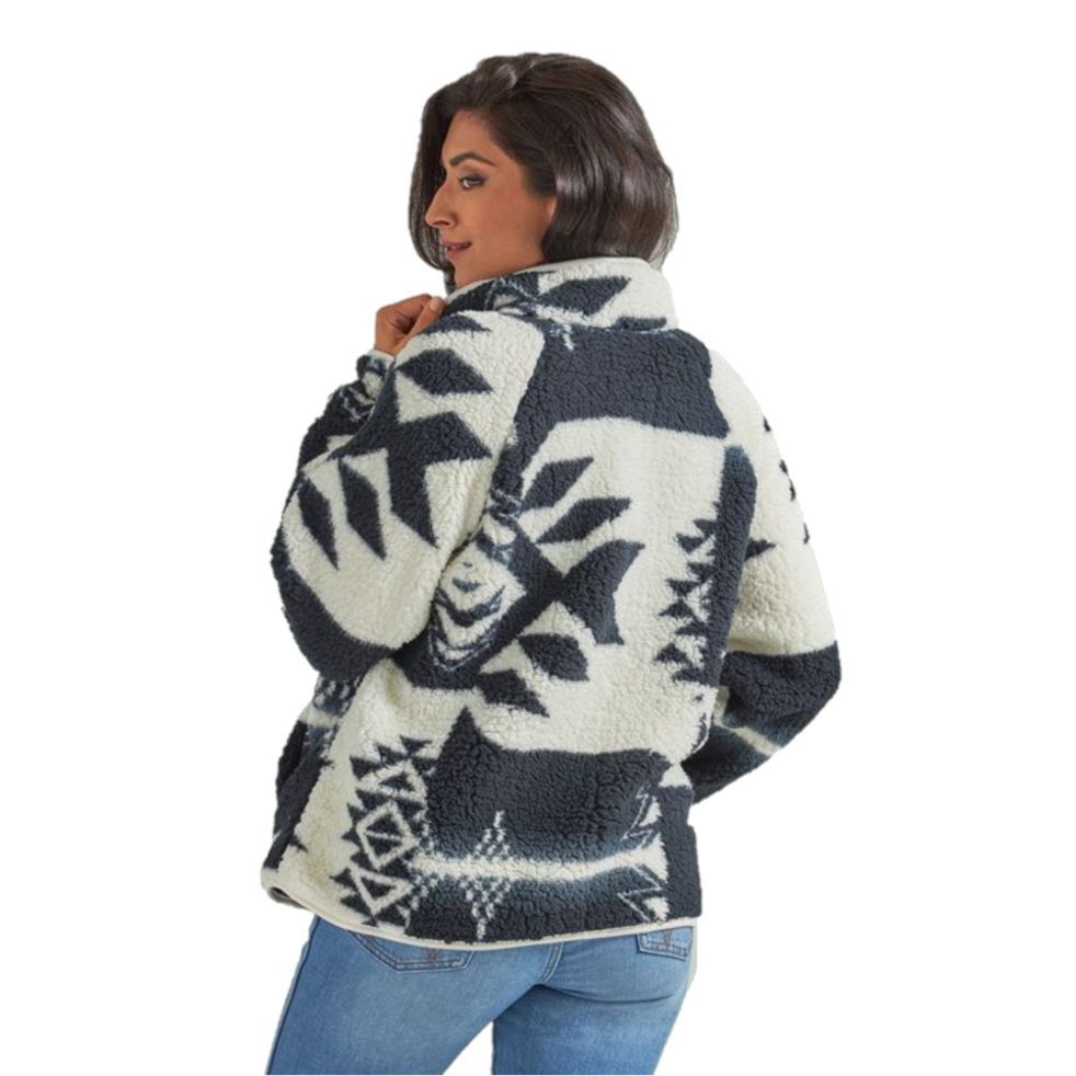 Wrangler Ladies Retro Punchy White Aztec Printed Sherpa Jacket 112339579