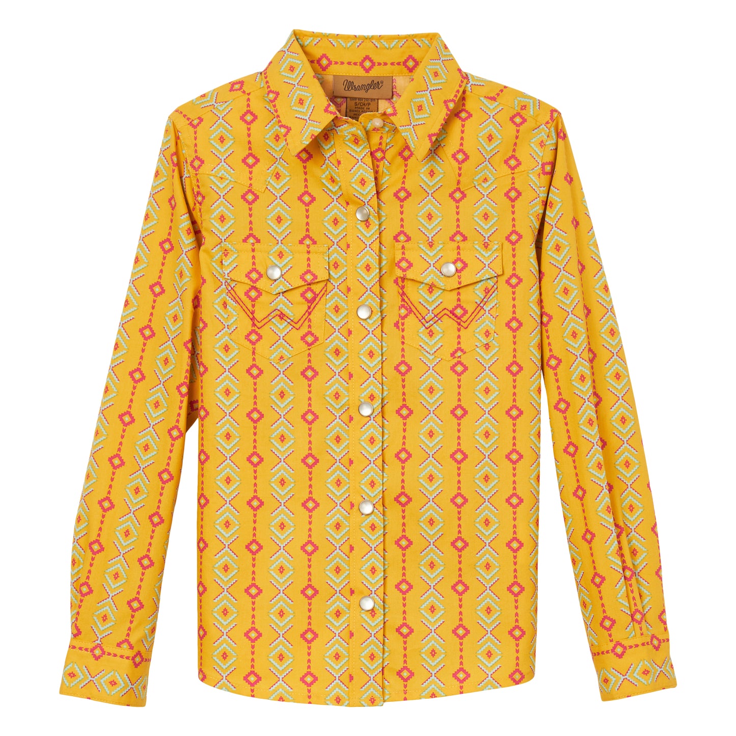 Wrangler Youth Girl's Yellow Geo Print Snap Down Shirt 112344177
