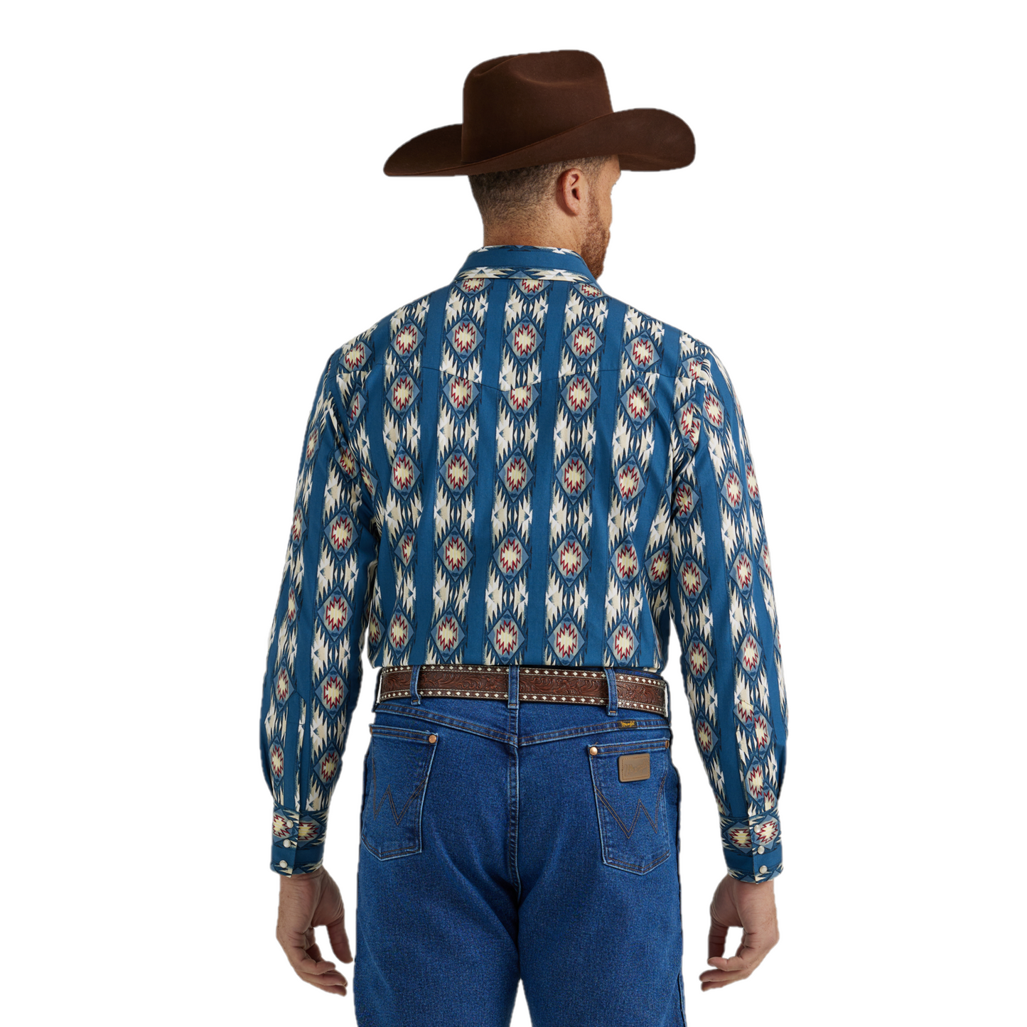 Wrangler Men's Checotah Western Printed Blue Snap Up Shirt 112344419