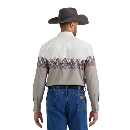 Wrangler Men's Checotah White Aztec Printed Snap Down Shirt 112344420