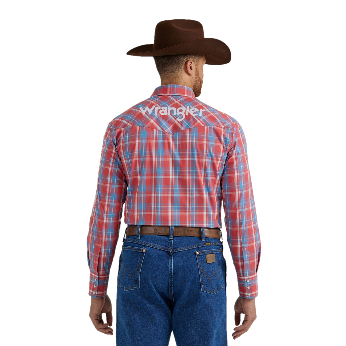 Wrangler Men's Western Logo Red Plaid Button Down Shirt 112344433