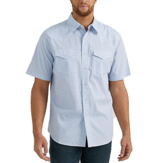 Wrangler Men's Blue Geo Print Short Sleeve Button Down Shirt 112344706