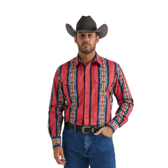 Wrangler Men's Checotah Long Sleeve Red Western Shirts 112346069