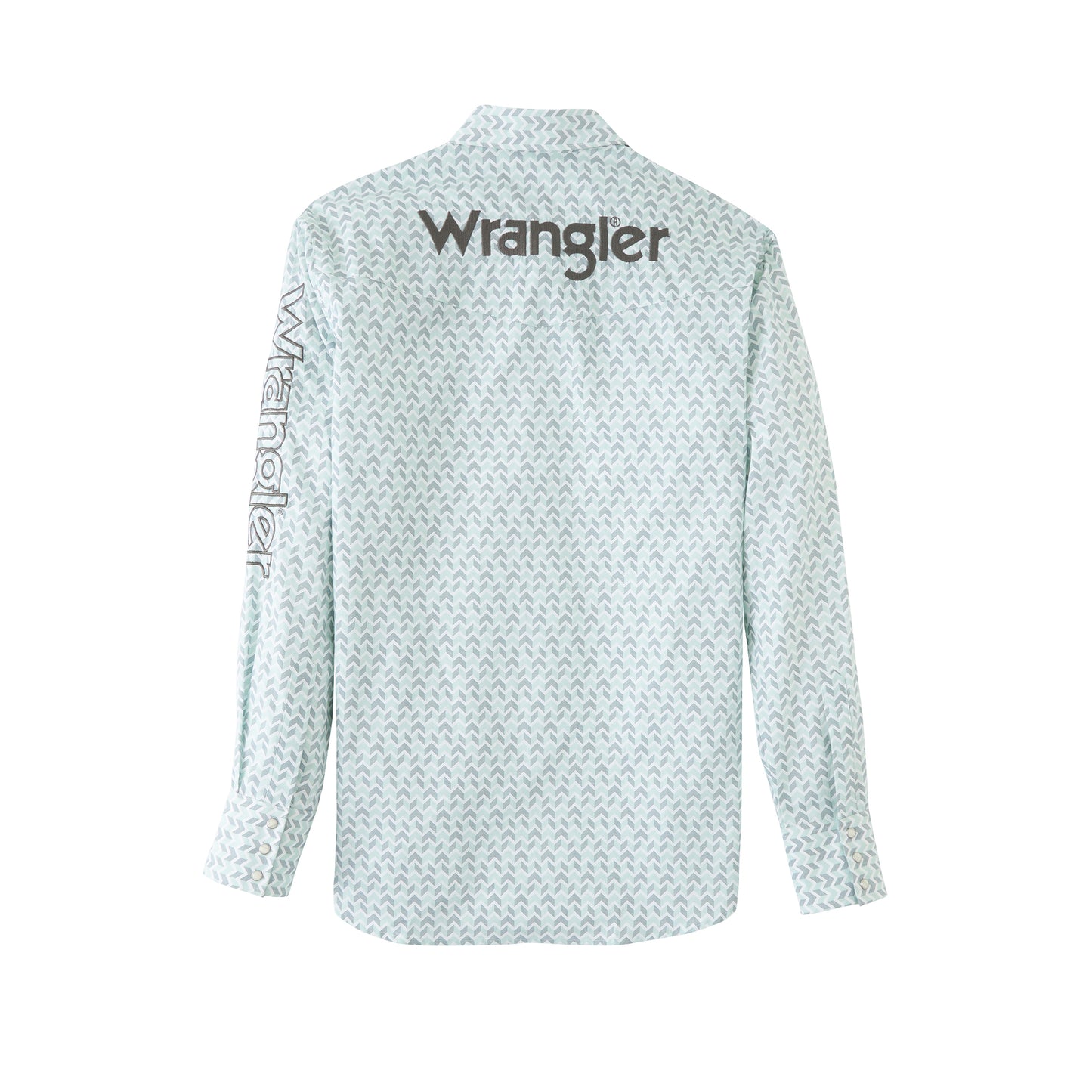 Wrangler Men's Western Logo Aqua & Grey Snap Shirt 112346224