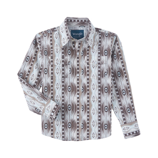 Wrangler Boy's Western Checotah Brown Snap Button Shirt 112346231