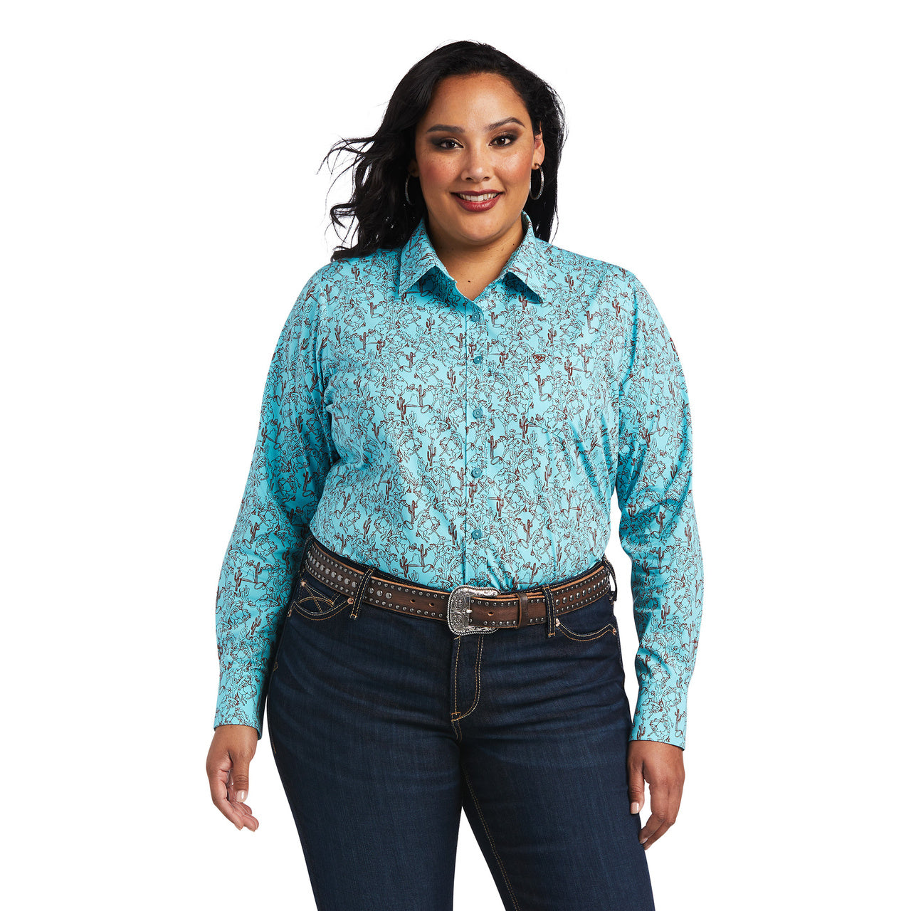 Ariat® Ladies Amazonite Bucking Bronc Print Button Down Shirt 10040582