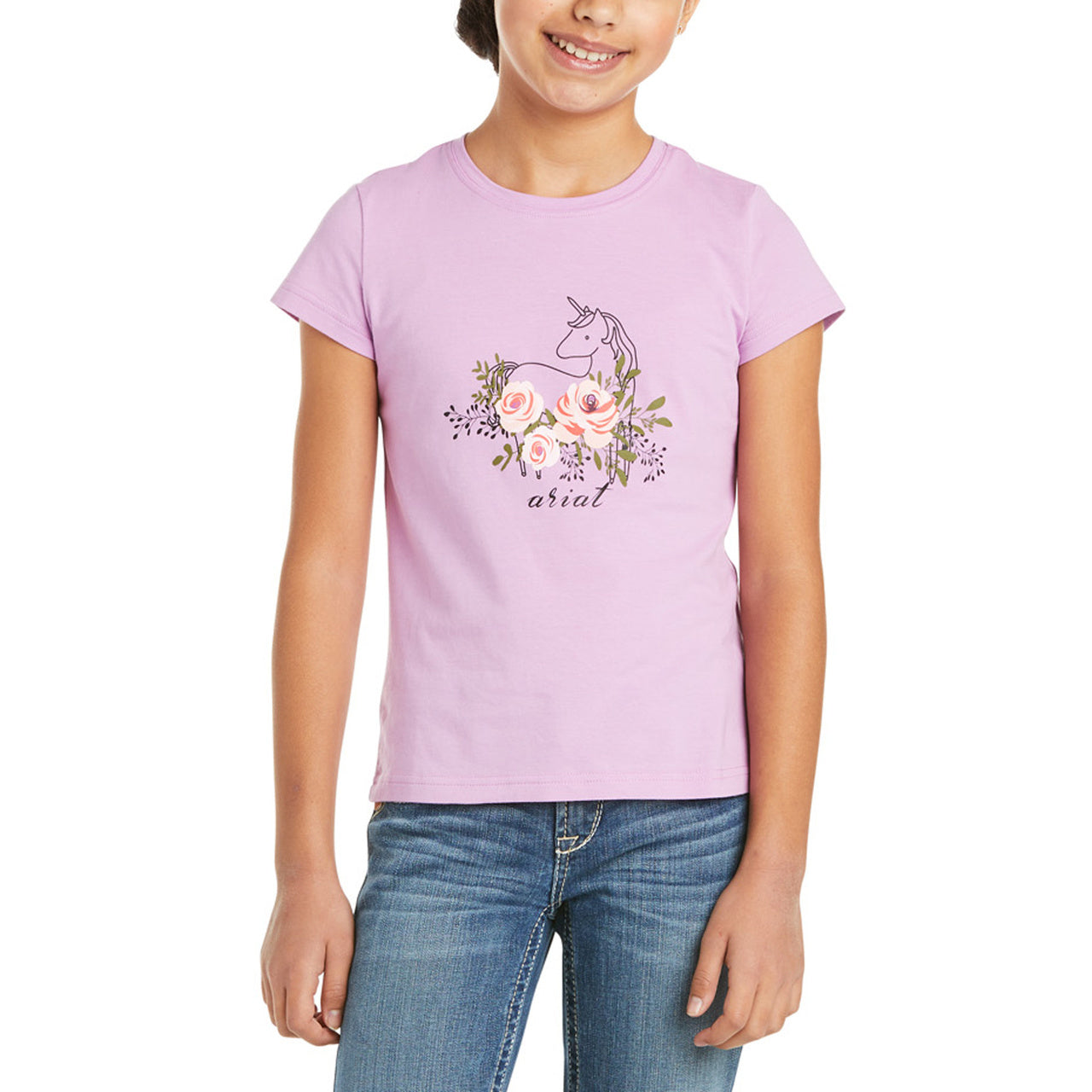 Load image into Gallery viewer, Ariat Children&amp;#39;s Rosy Unicorn Short Sleeve Violet Tulle Shirt 10035267

