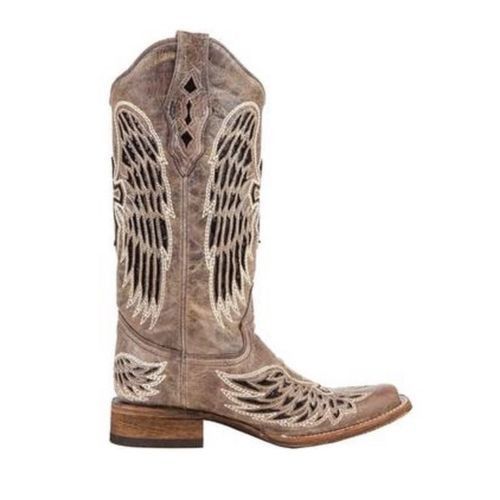 Corral Ladies Brown - Black Wing & Cross Sequence Square Toe Boots A1197 - Wild West Boot Store - 2