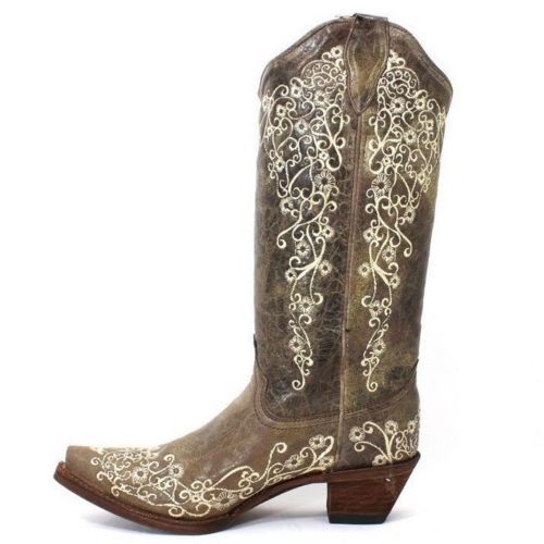 Corral Distressed Brown with Bone Embroidery Cowgirl Boots A1094 - Wild West Boot Store - 4
