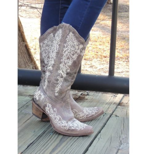 Corral Distressed Brown with Bone Embroidery Cowgirl Boots A1094 - Wild West Boot Store - 6