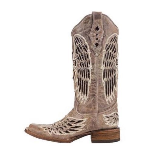 Corral Ladies Brown - Black Wing & Cross Sequence Square Toe Boots A1197 - Wild West Boot Store - 4
