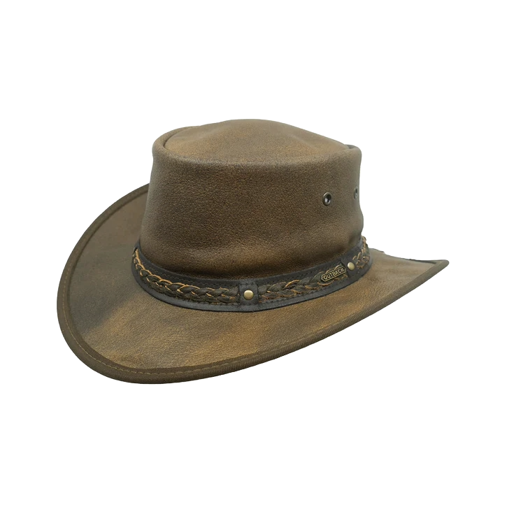 Outback Trading Iron Bark Brindle Brown Leather Western Hat 1377-BDL