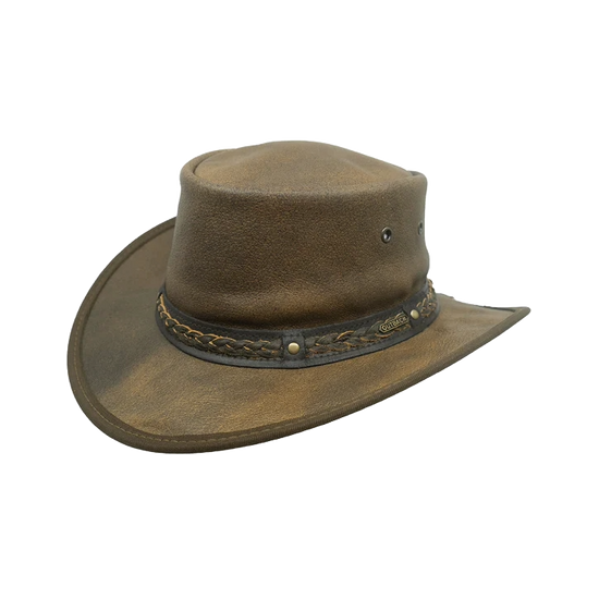 Outback Trading Iron Bark Brindle Brown Leather Western Hat 1377-BDL