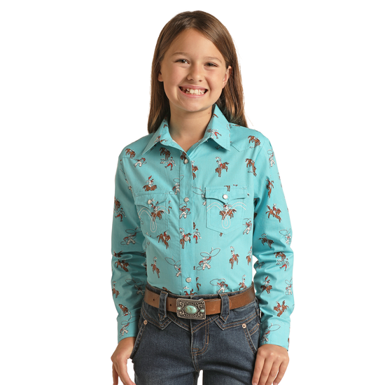 Rock & Roll Cowgirl® Youth Girl's Blue Rodeo Snap Shirt WLGSOSR13L-89