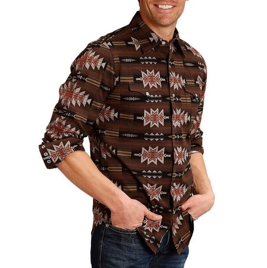 Stetson Men's Brown Blanket Pattern Snap Shirt 11-001-0425-0638 BR