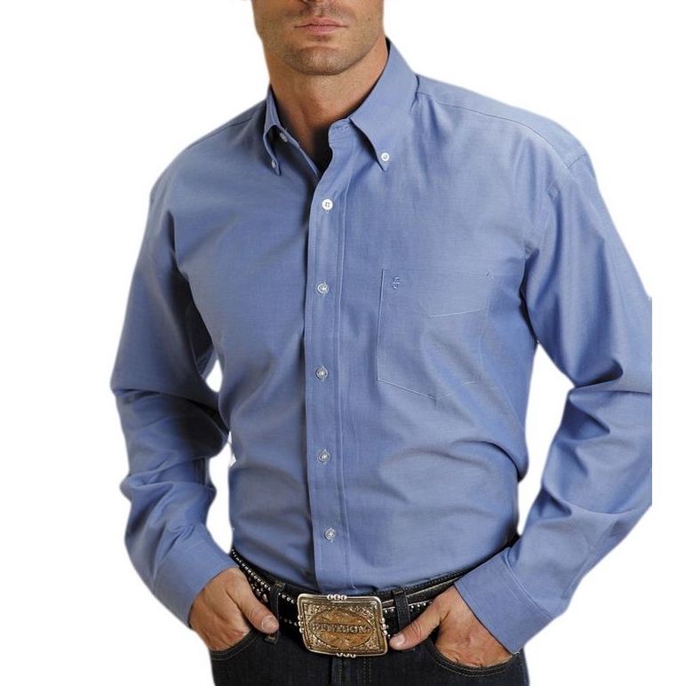 Stetson Men's Blue Oxford Pinpoint Button Up Shirt 11-001-0566-0023 BU