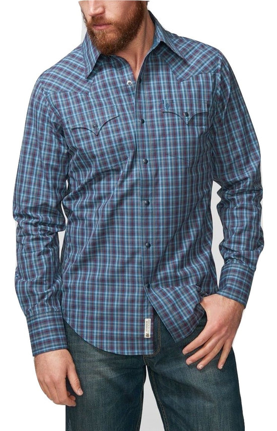 Load image into Gallery viewer, Stetson Men&amp;#39;s Blue Plaid Snap Front Button Shirt 11-001-0478-1015 BU
