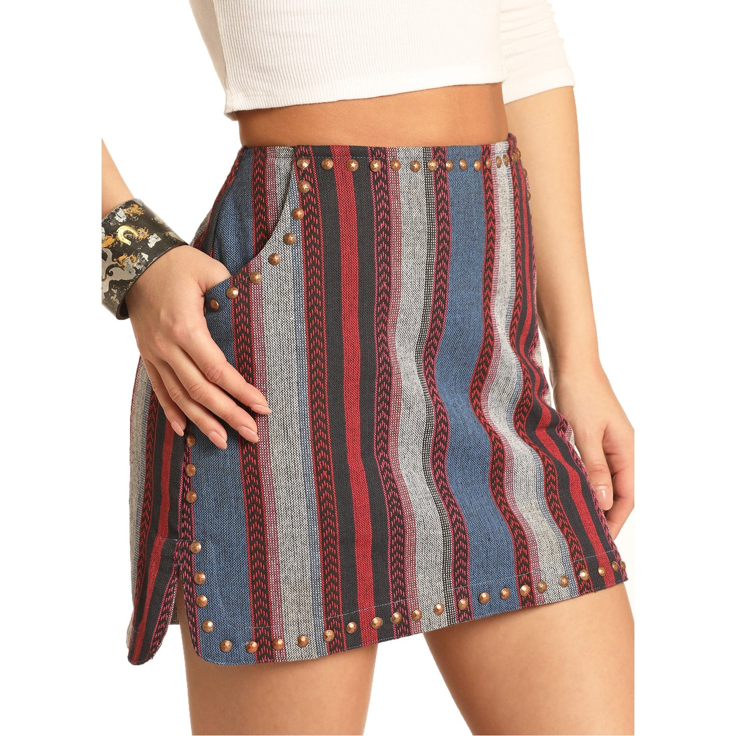 Rock & Roll Cowgirl Woven Stripe Skirt 69-4492