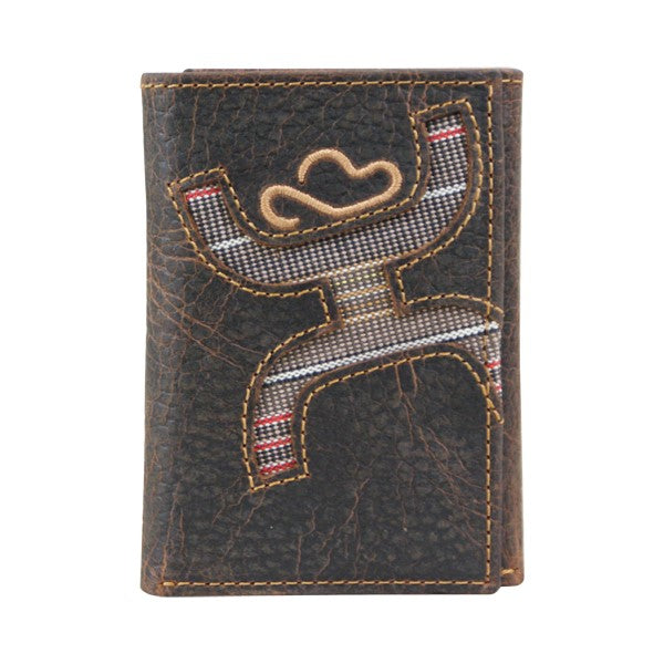 Hooey Men's Signature Logo Inlay Brown Leather TriFold Wallet 1623322W6
