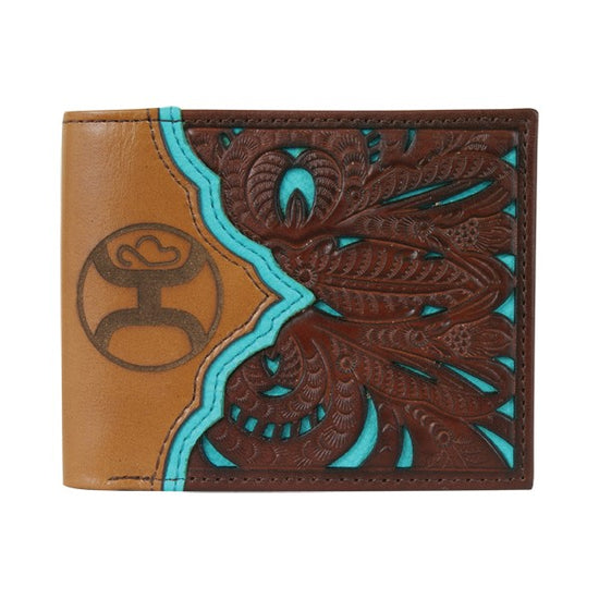 Hooey Men's Signature Tooled Brown & Turquoise Bifold Wallet 1779138W8