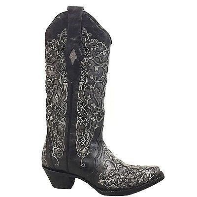 Corral Ladies Black & Grey Inlay Embroidery & Studs Boots A3320 - Wild West Boot Store