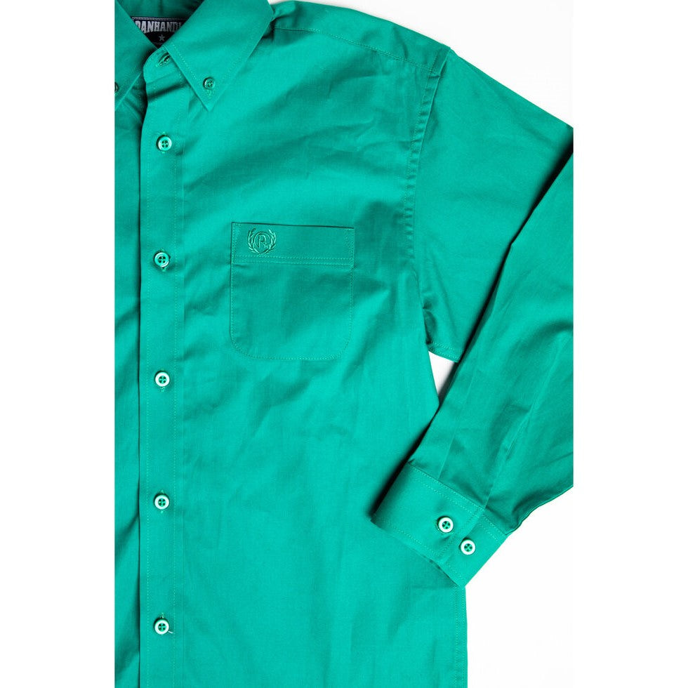 Load image into Gallery viewer, Panhandle Men&amp;#39;s Solid Stretch Emerald Button Down Shirt 36D8041-36
