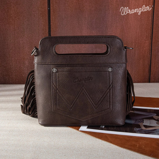 Wrangler Ladies Western Tooled Fringe Coffee Brown Crossbody Bag WG110-2022CF
