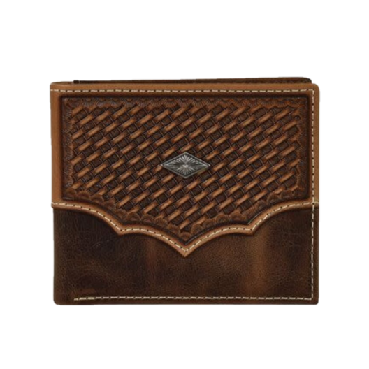 Justin Men's Back Pocket Brown Basket Weave Yoke Bifold Wallet 2030768W3