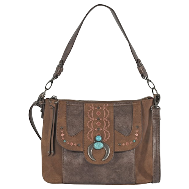 Catchfly Ladies Western Embroidered Brushed Brown Shoulder Bag 22031800